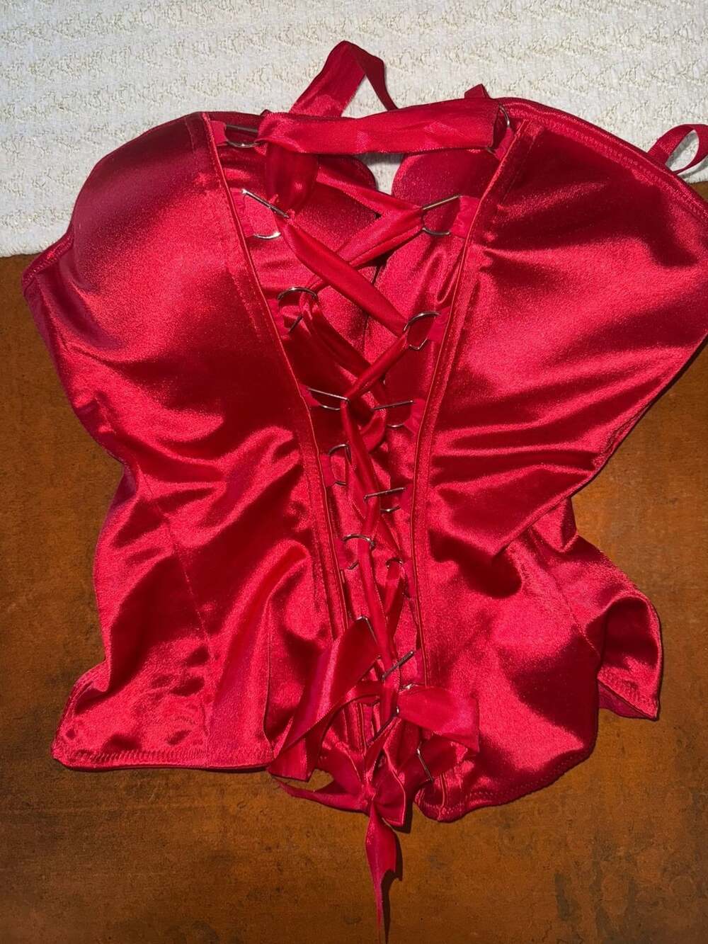 SPIRIT Red Satin Corset Top Size XL Lace Up Back